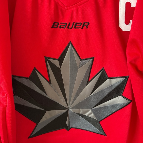 Red Bauer Hockey Jersey with Black Maple Leaf - Picture 2 of 8